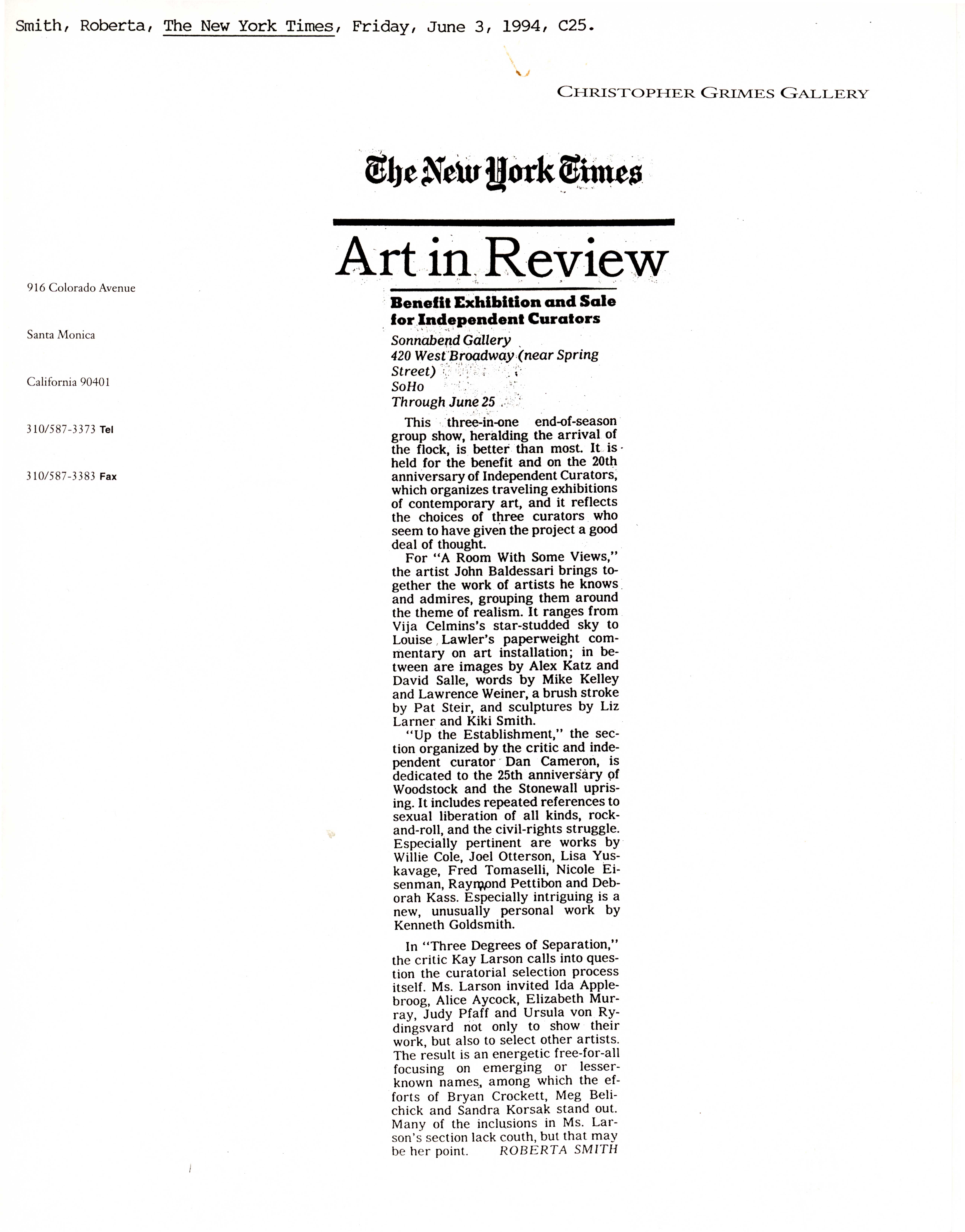 Art in Review: Up the Establishment, Sonnabend Gallery