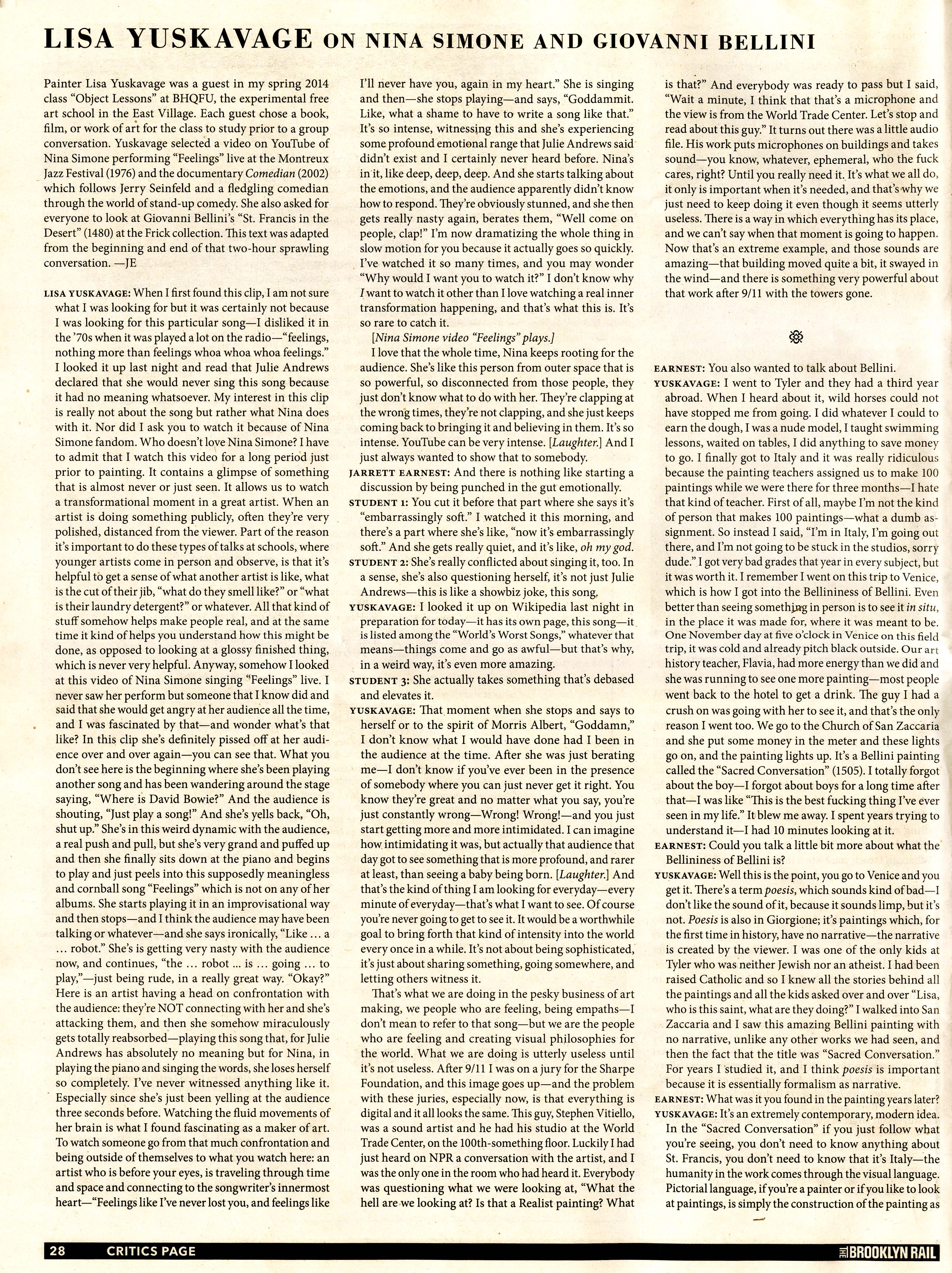 Lisa Yuskavage on Nina Simone and Giovanni Bellini