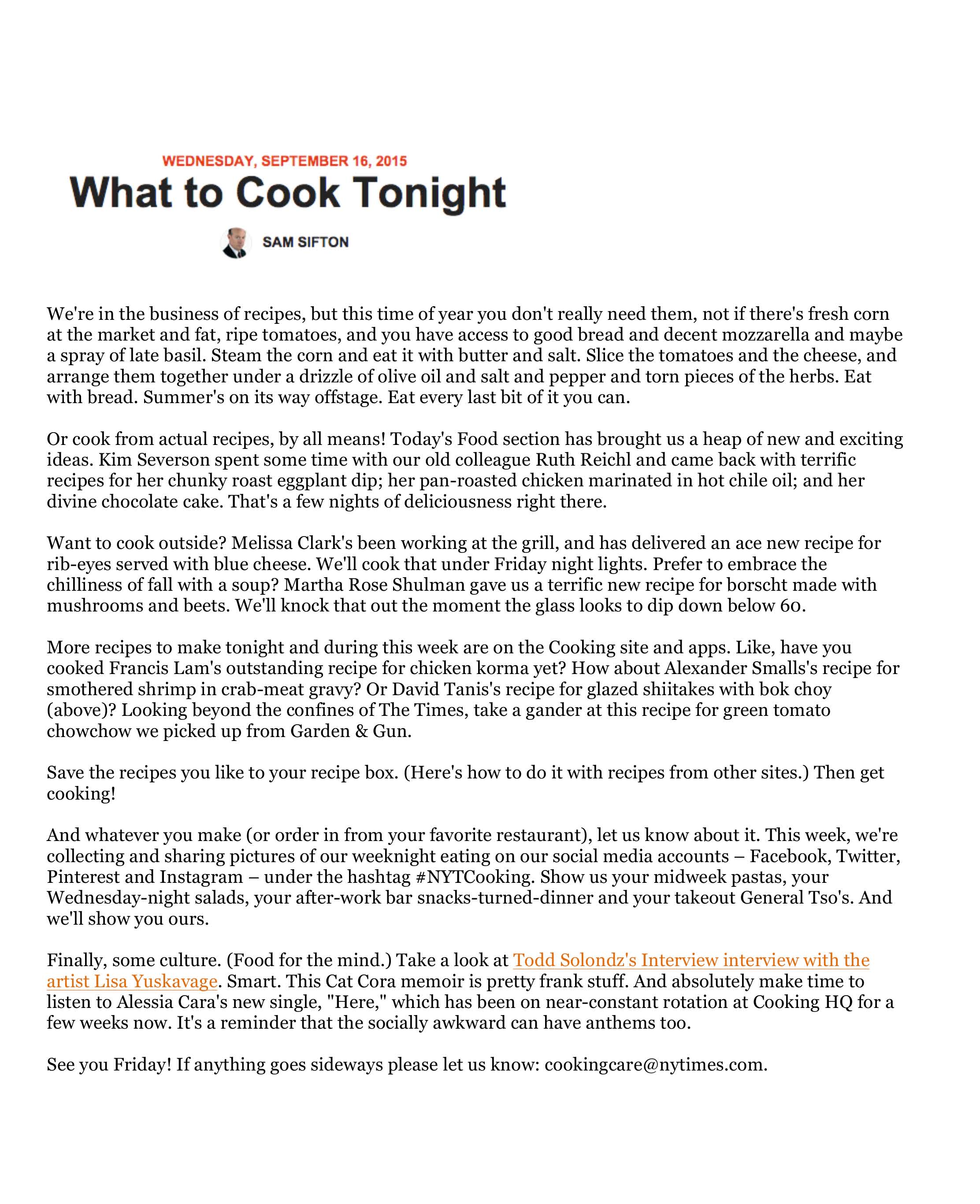 What to Cook Tonight