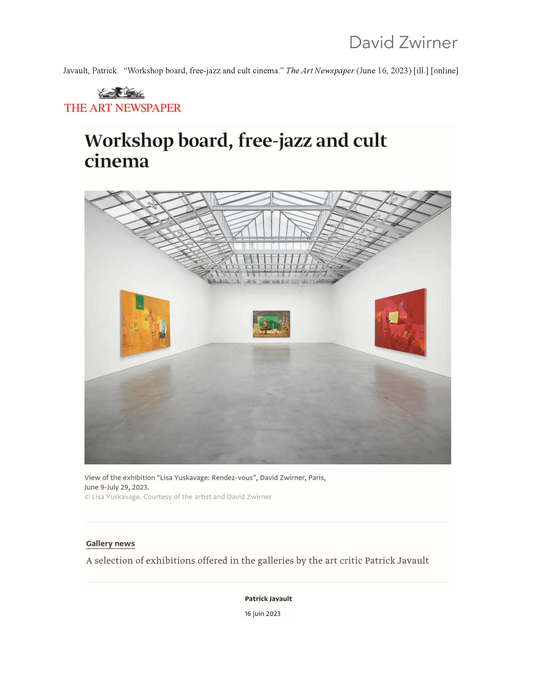 Tableau d’atelier, free-jazz et culte au cinéma