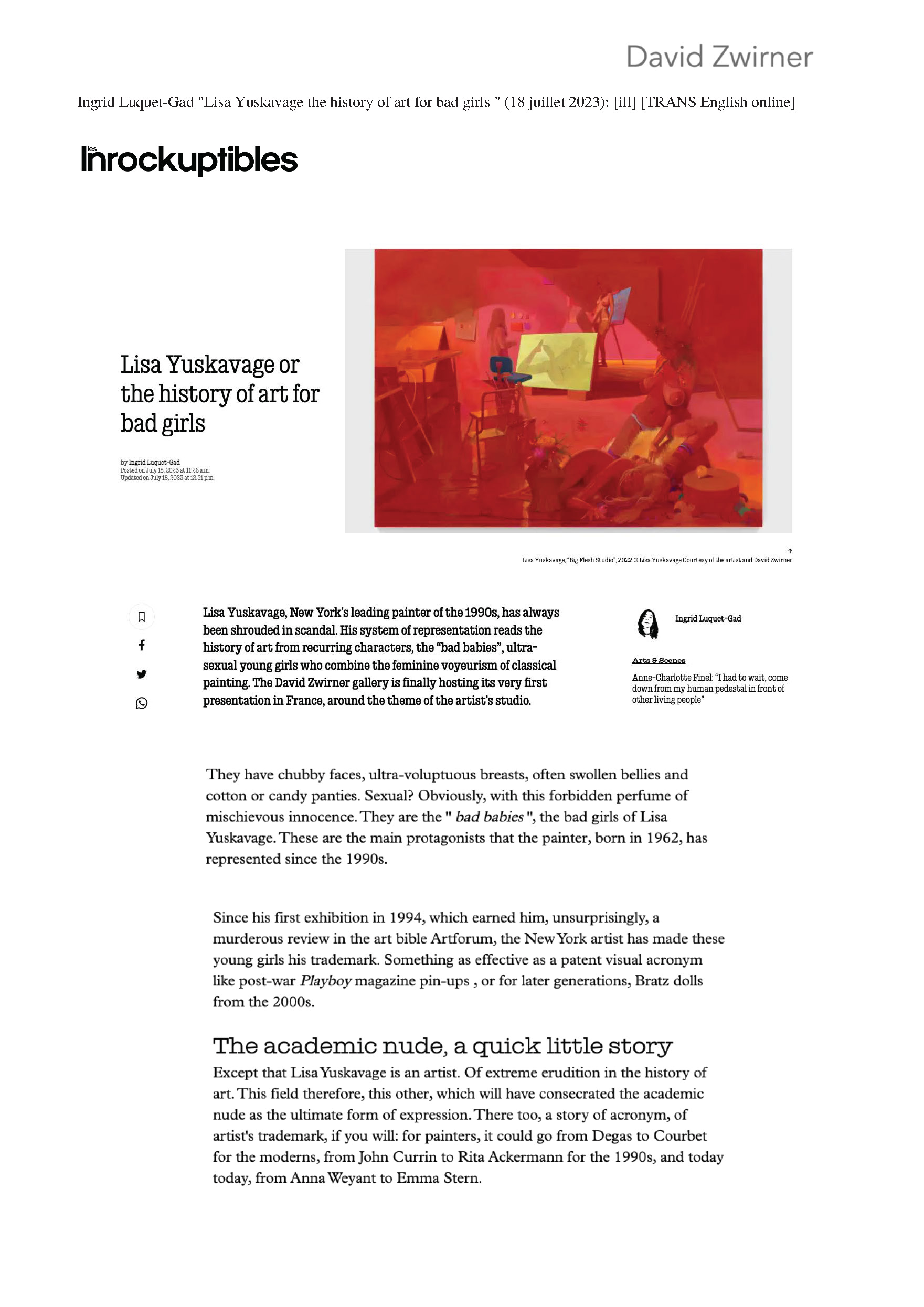 Lisa Yuskavage ou l’histoire de l’art pour les mauvaises filles