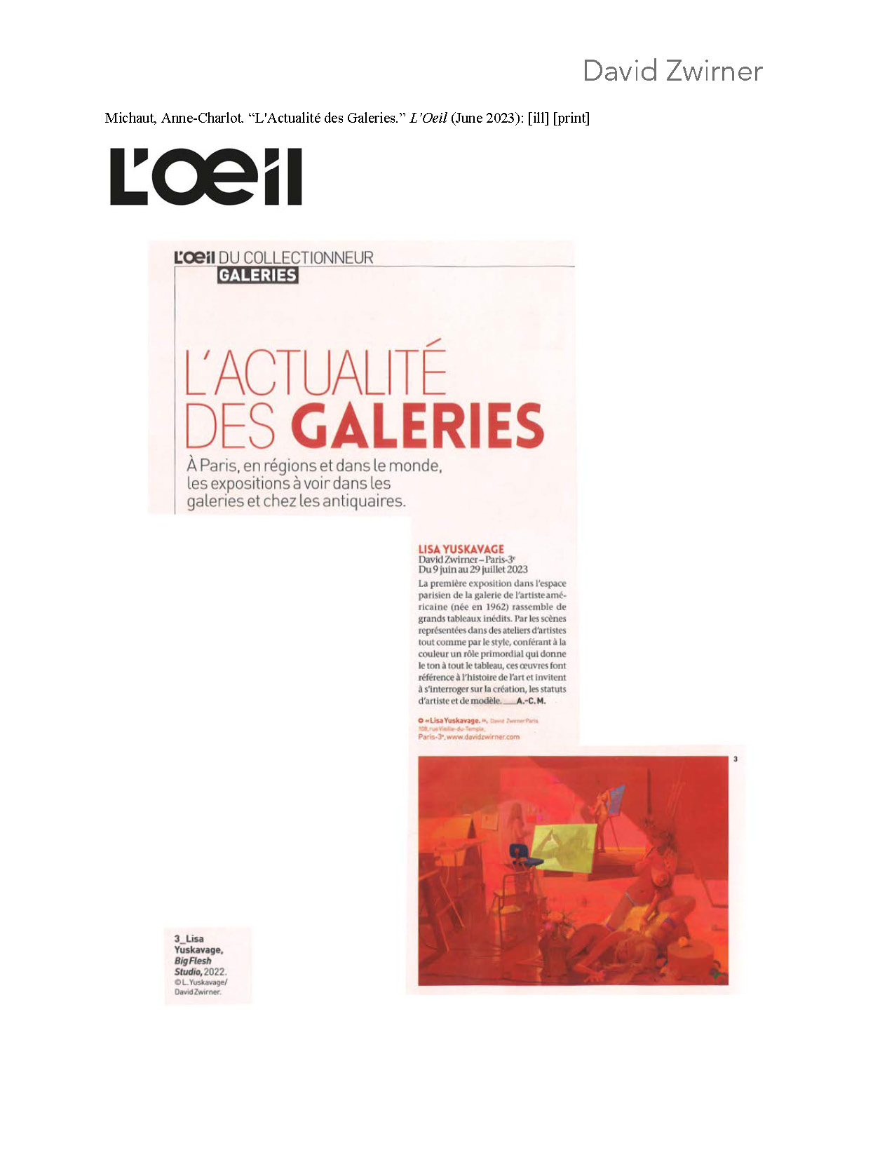 L’Actualité des Galeries